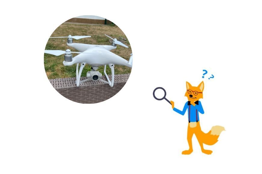 Fuchs mit Lupe und Phantom 4